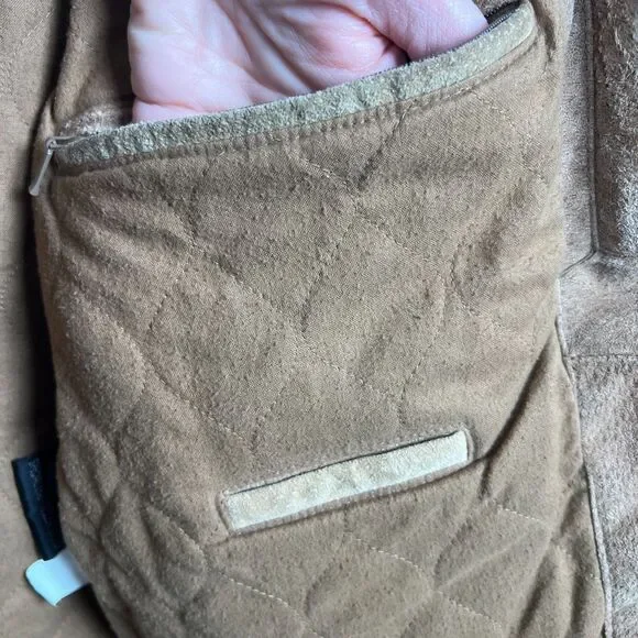 Wilsons Leather Sz Mens M Suede Bomber Jacket M. Julian Beige Zip 5 Pockets - Picture 8 of 14